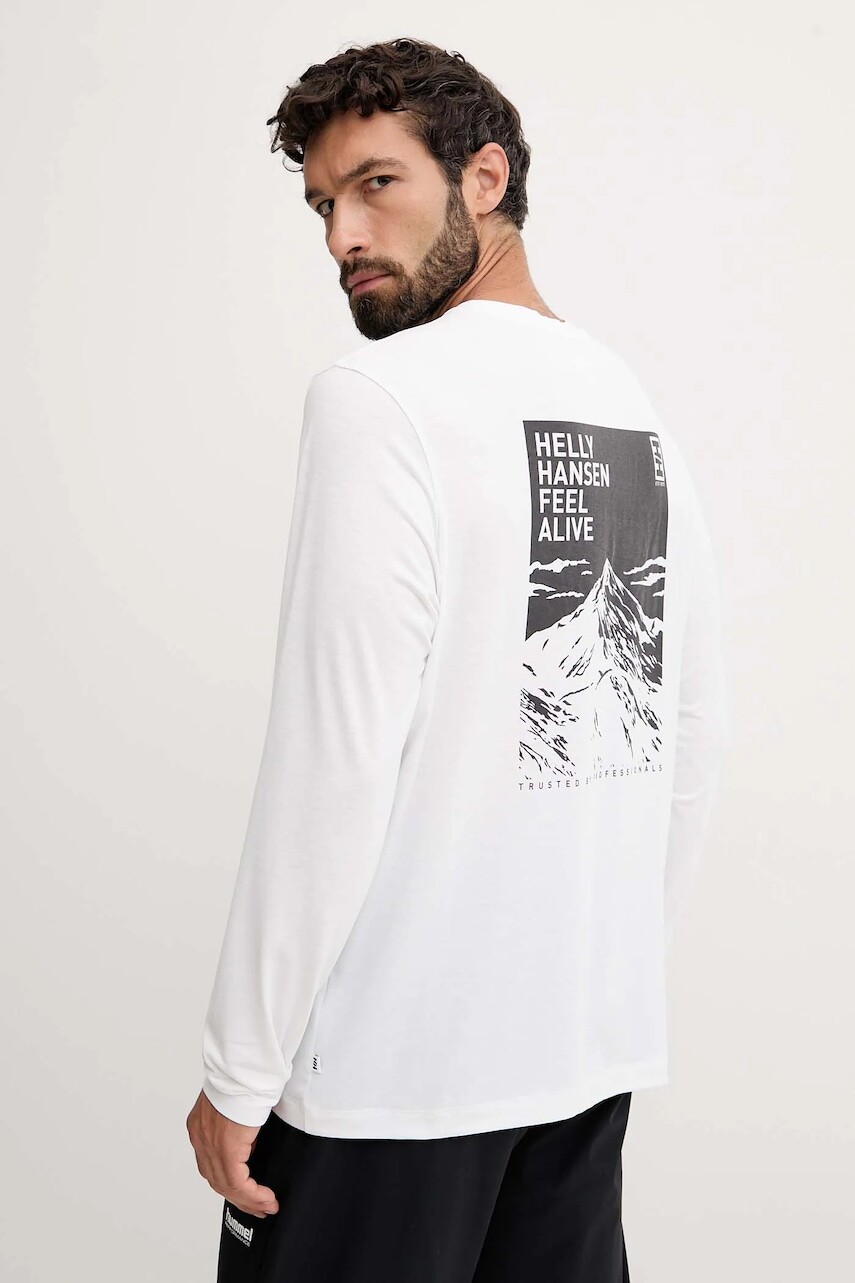 Športové tričko s dlhým rukávom Helly Hansen SKOG biela farba, s potlačou, 63407