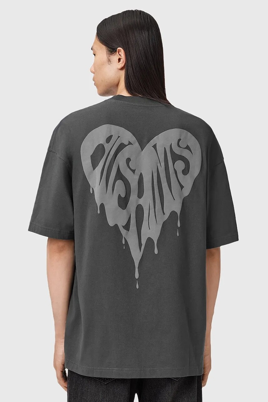 Bavlnené tričko AllSaints TRIP pánske, šedá farba, s potlačou, M010PD