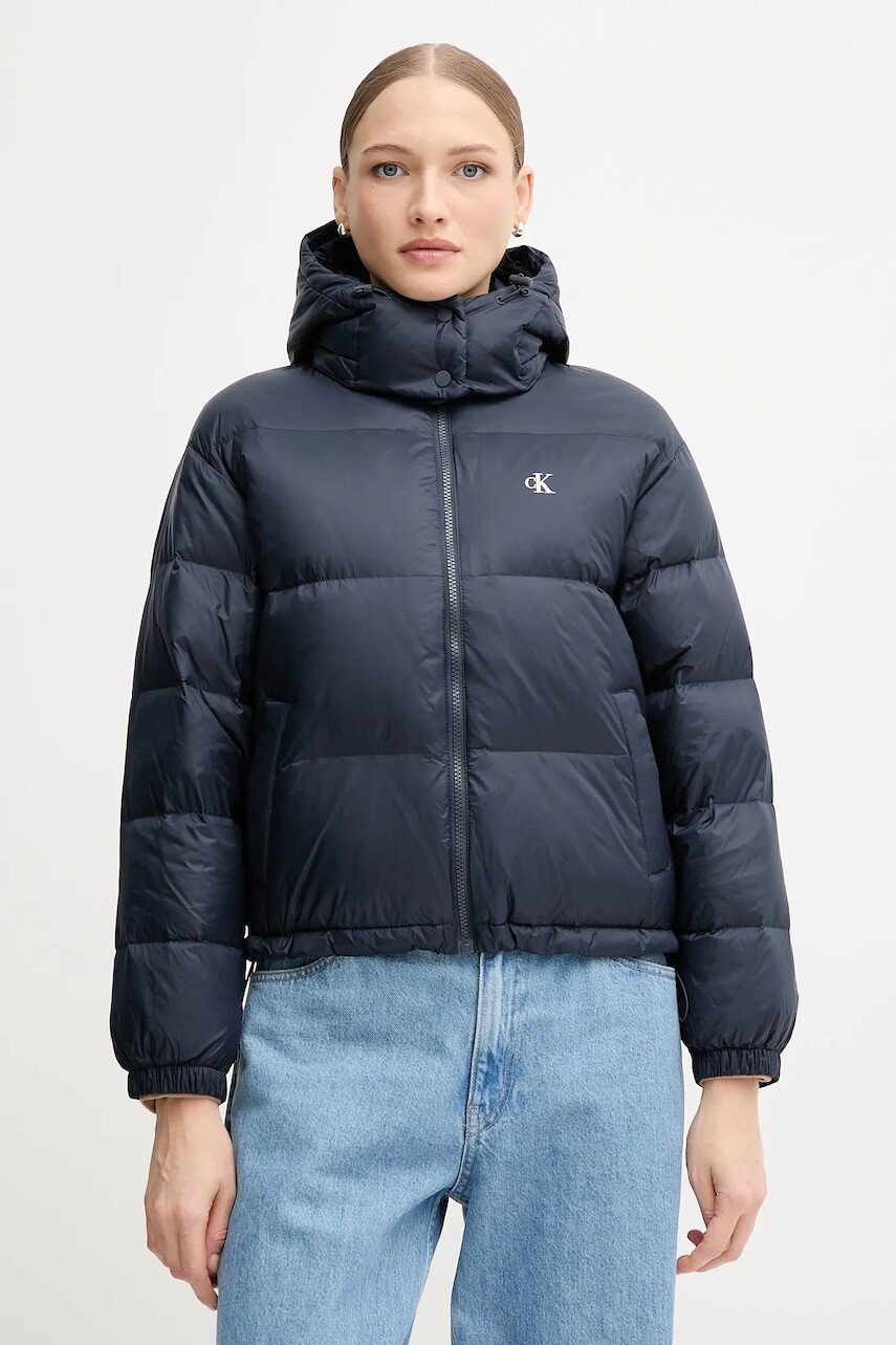 Páperová bunda Calvin Klein Jeans tmavomodrá farba, zimná, oversize, LV047D501G