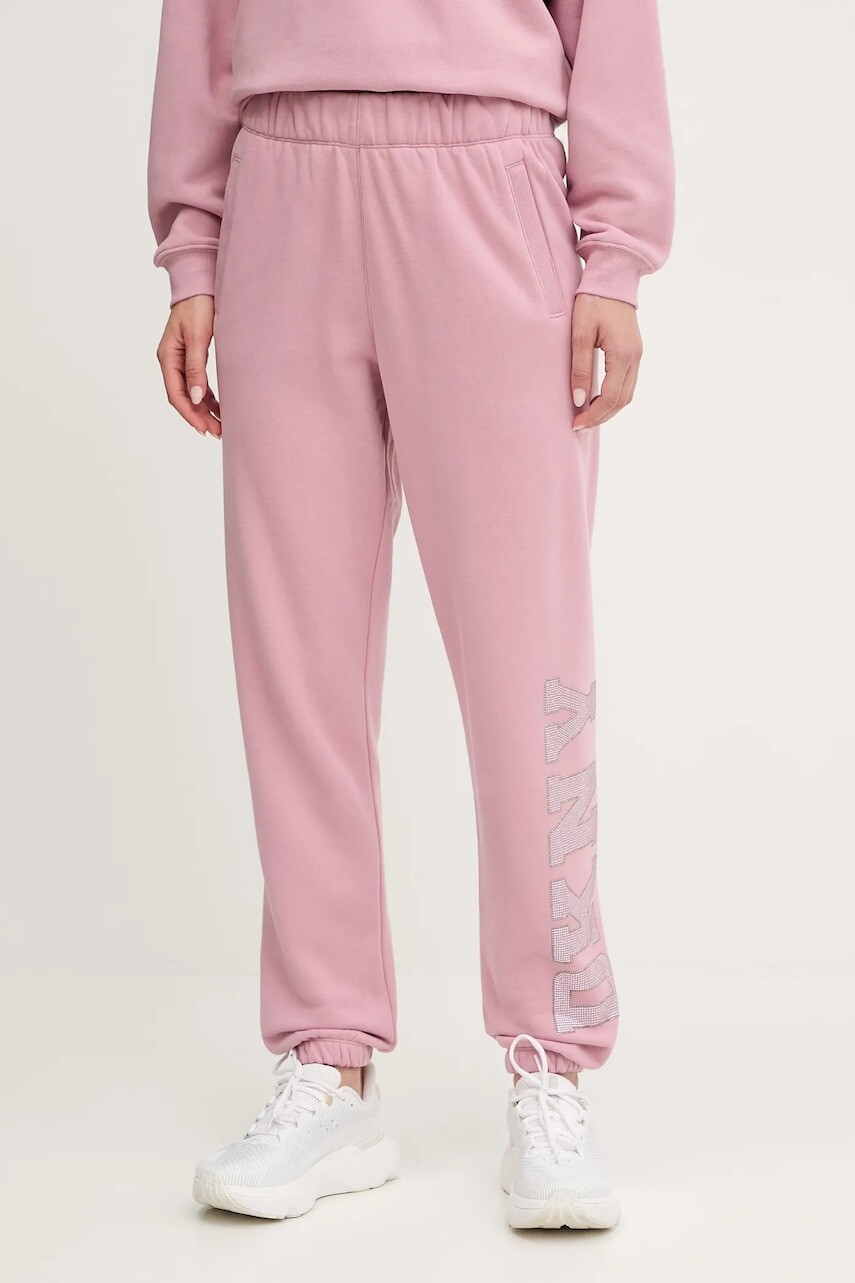Tepláky Dkny ružová farba, s nášivkou, DP5P3737