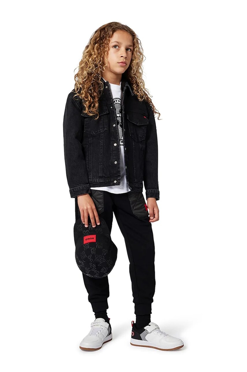 Detské tepláky HUGO čierna farba, jednofarebné, G00461