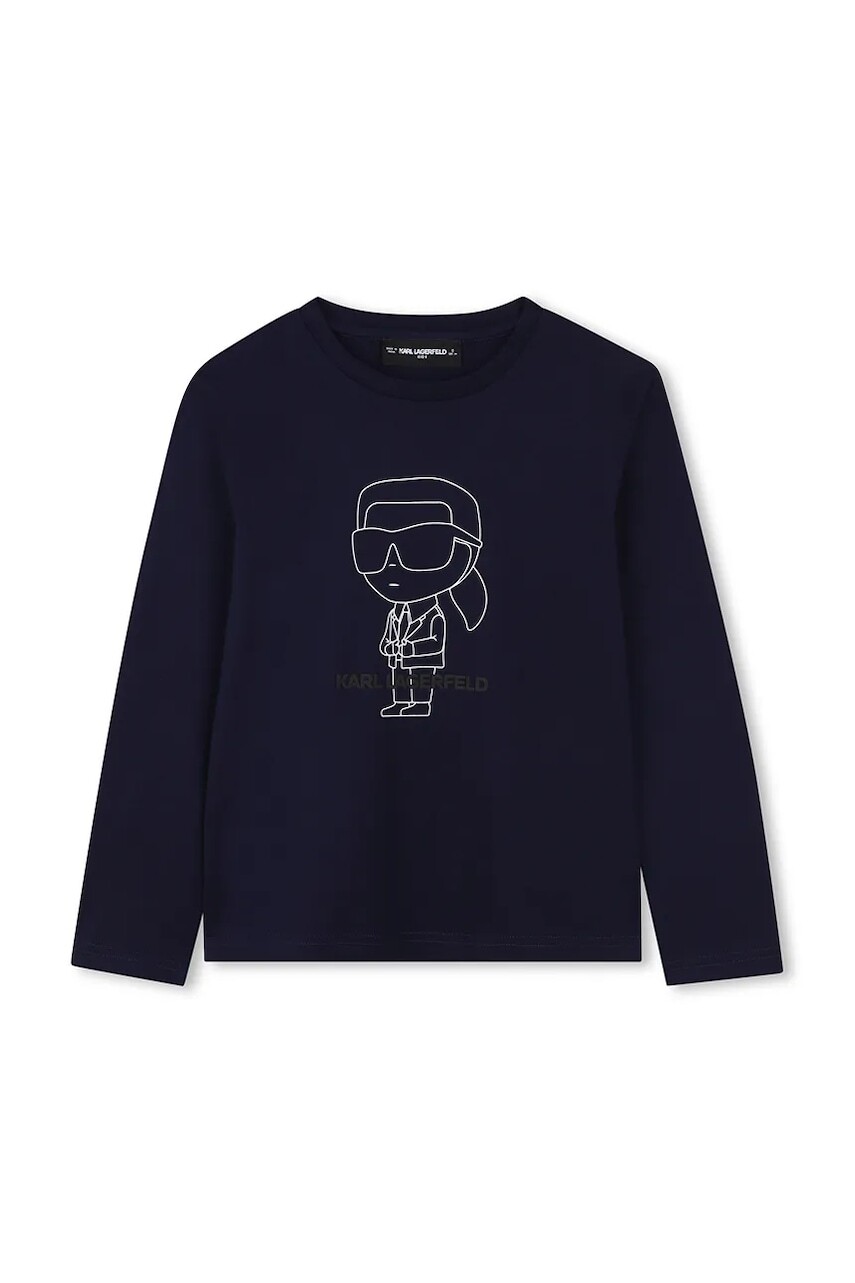 Detská bavlnená košeľa s dlhým rukávom Karl Lagerfeld tmavomodrá farba, s potlačou, Z30953