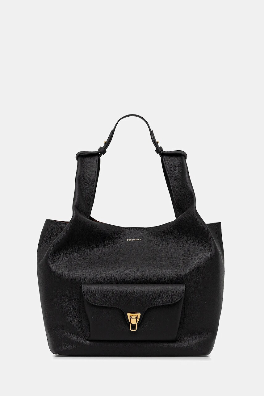 Kožená kabelka Coccinelle BEAT čierna farba, E1.TDP.11.01.01