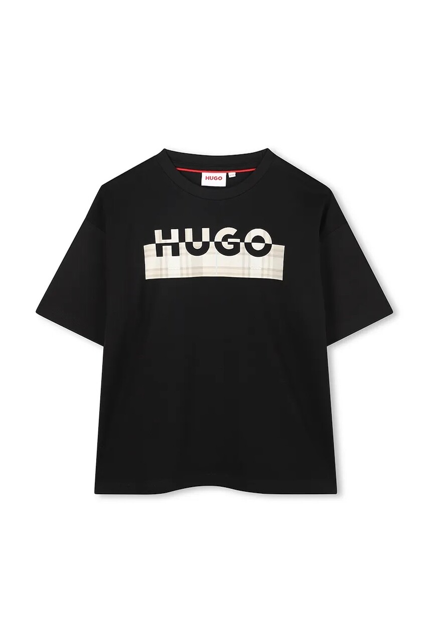 Detské bavlnené tričko HUGO čierna farba, s potlačou, G00435