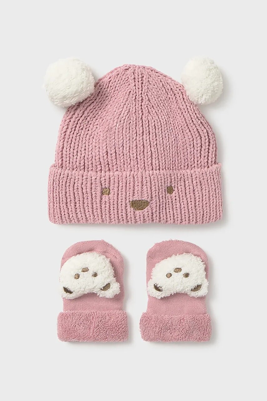 Detská čiapka a ponožky Mayoral Newborn ružová farba, 9933