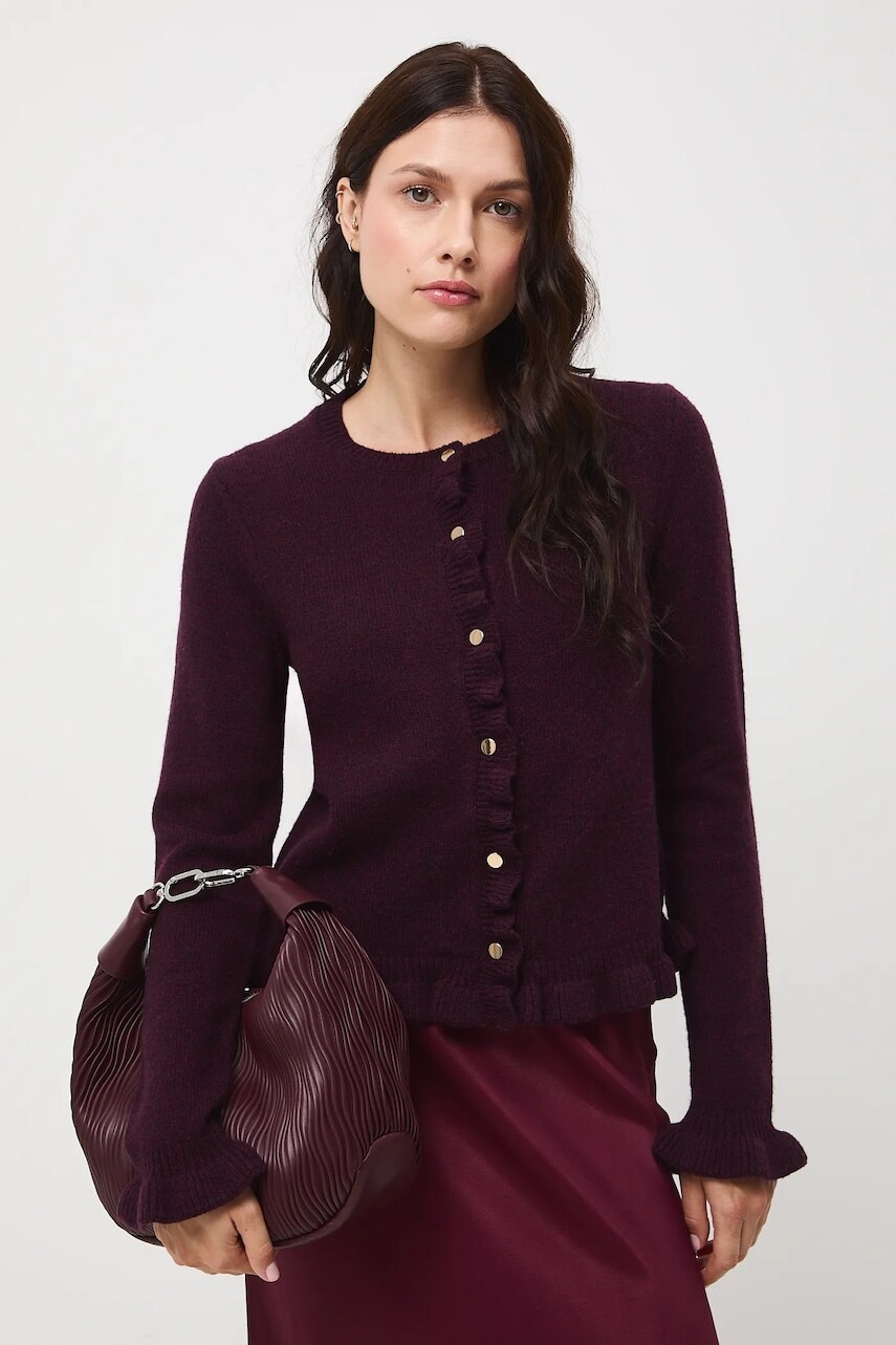Vlnený kardigán Medicine bordová farba