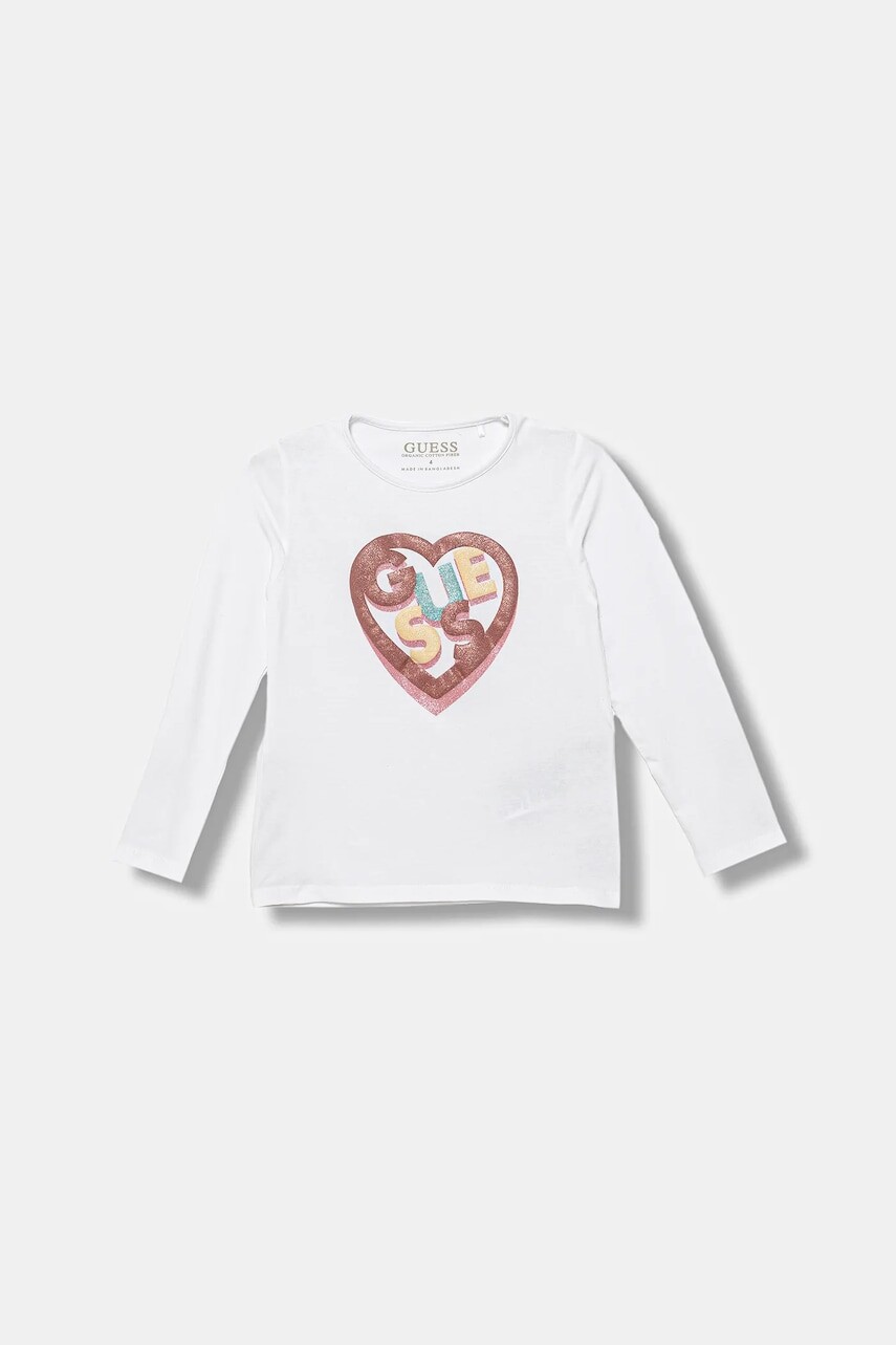 Detské tričko s dlhým rukávom Guess biela farba, K5BI12 J1314