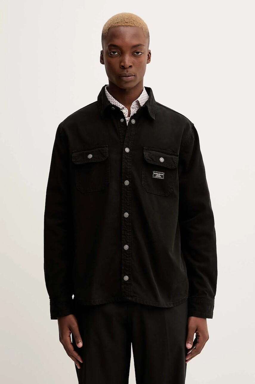 Rifľová košeľa Guess Jeans čierna farba, regular, s klasickým golierom, M5YH66 WHFR1