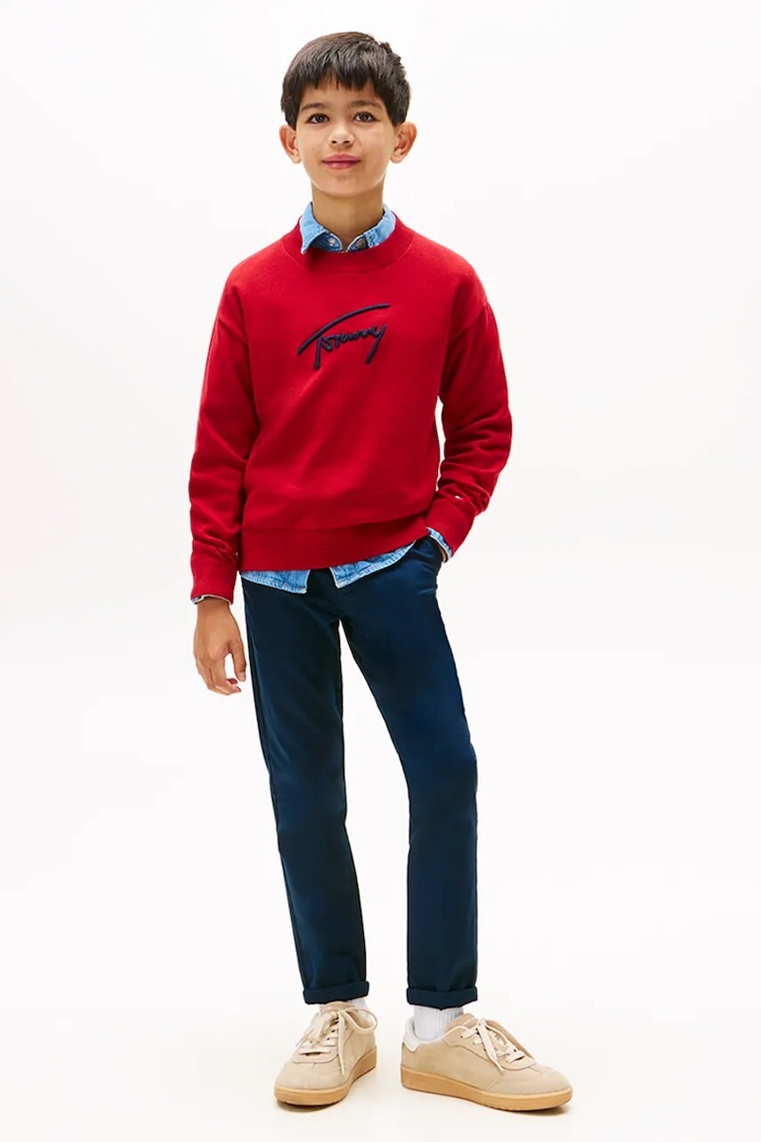 Detské bavlnené nohavice Tommy Hilfiger tmavomodrá farba, jednofarebné, KB0KB09638