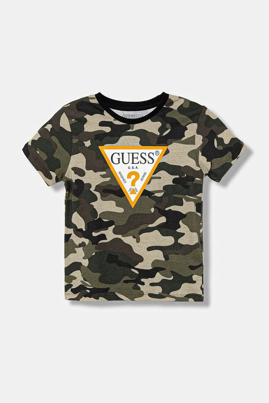 Detské bavlnené tričko Guess zelená farba, vzorované, L5BI05 I3Z14