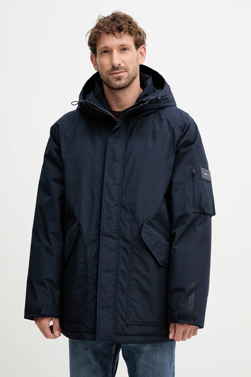 Páperová bunda Tommy Hilfiger tmavomodrá farba, zimná, MW0MW40627