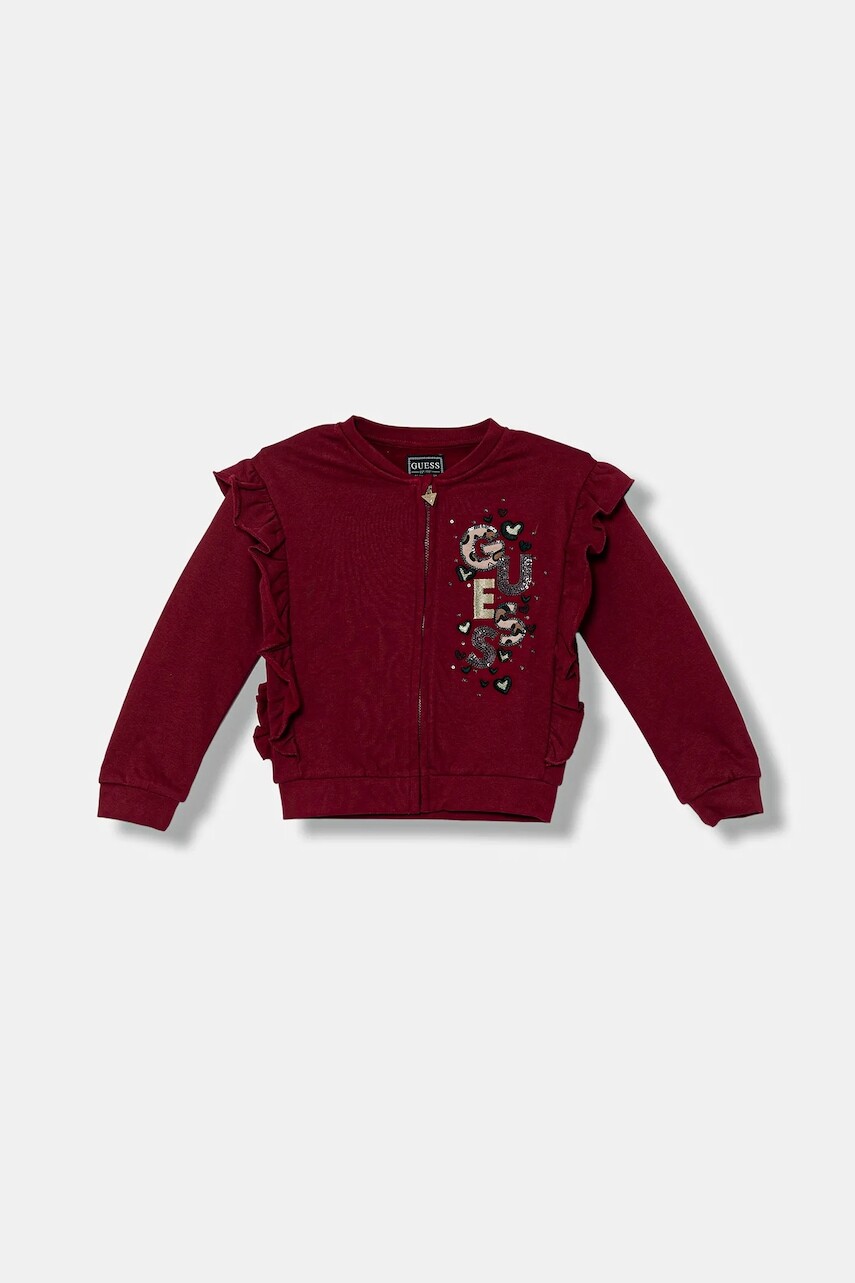 Detská bavlnená mikina Guess červená farba, s nášivkou, K5BQ02 KAX74