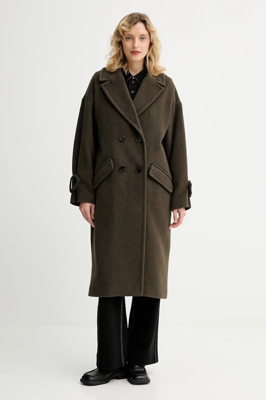 Kabát s prímesou vlny Sessun zelená farba, 25112001