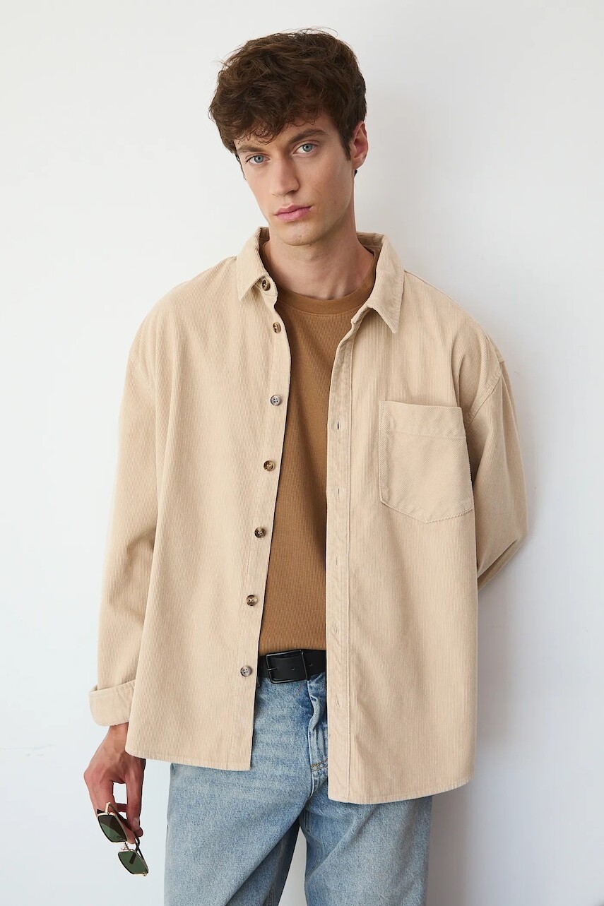 Menčestrová košeľa Medicine béžová farba, voľný strih, s klasickým golierom