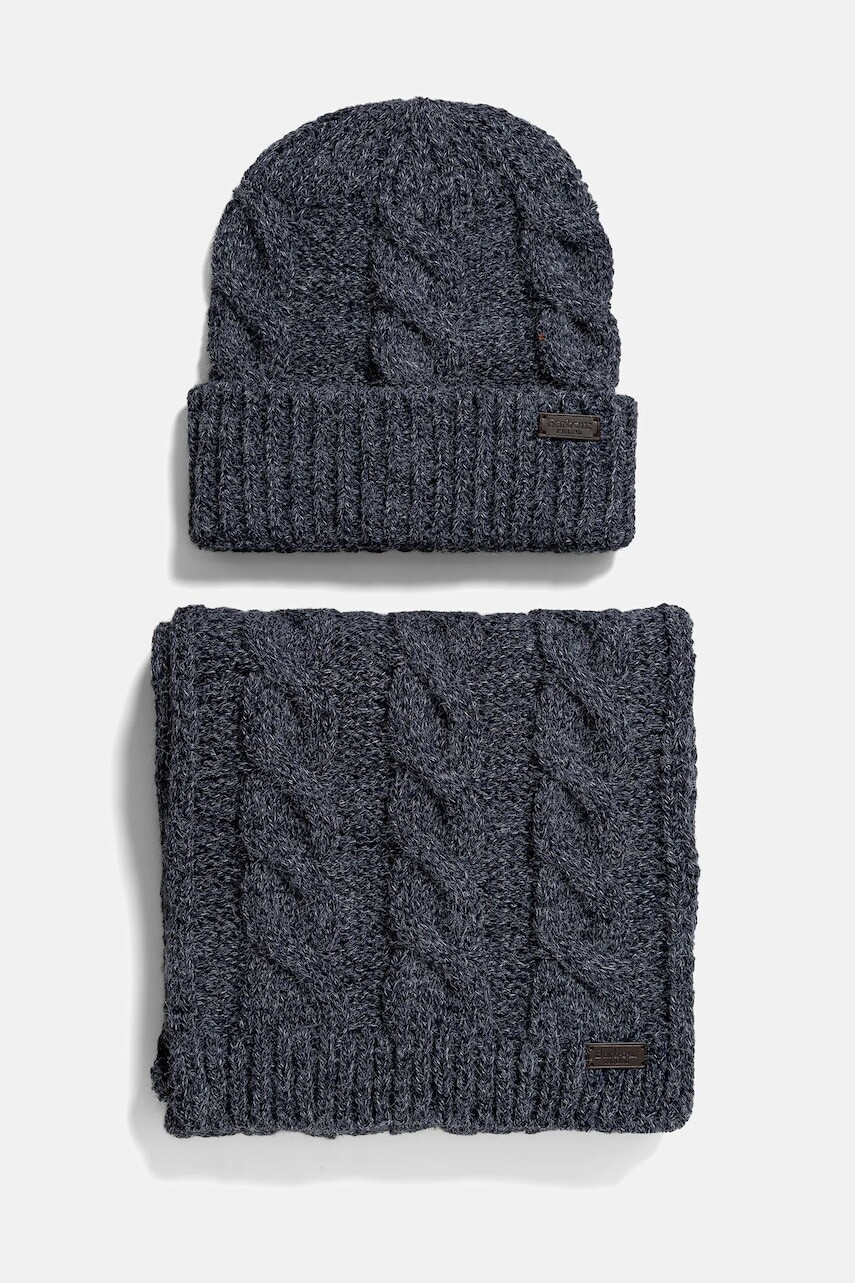 Čiapka a šál Barbour tmavomodrá farba, MGS0096