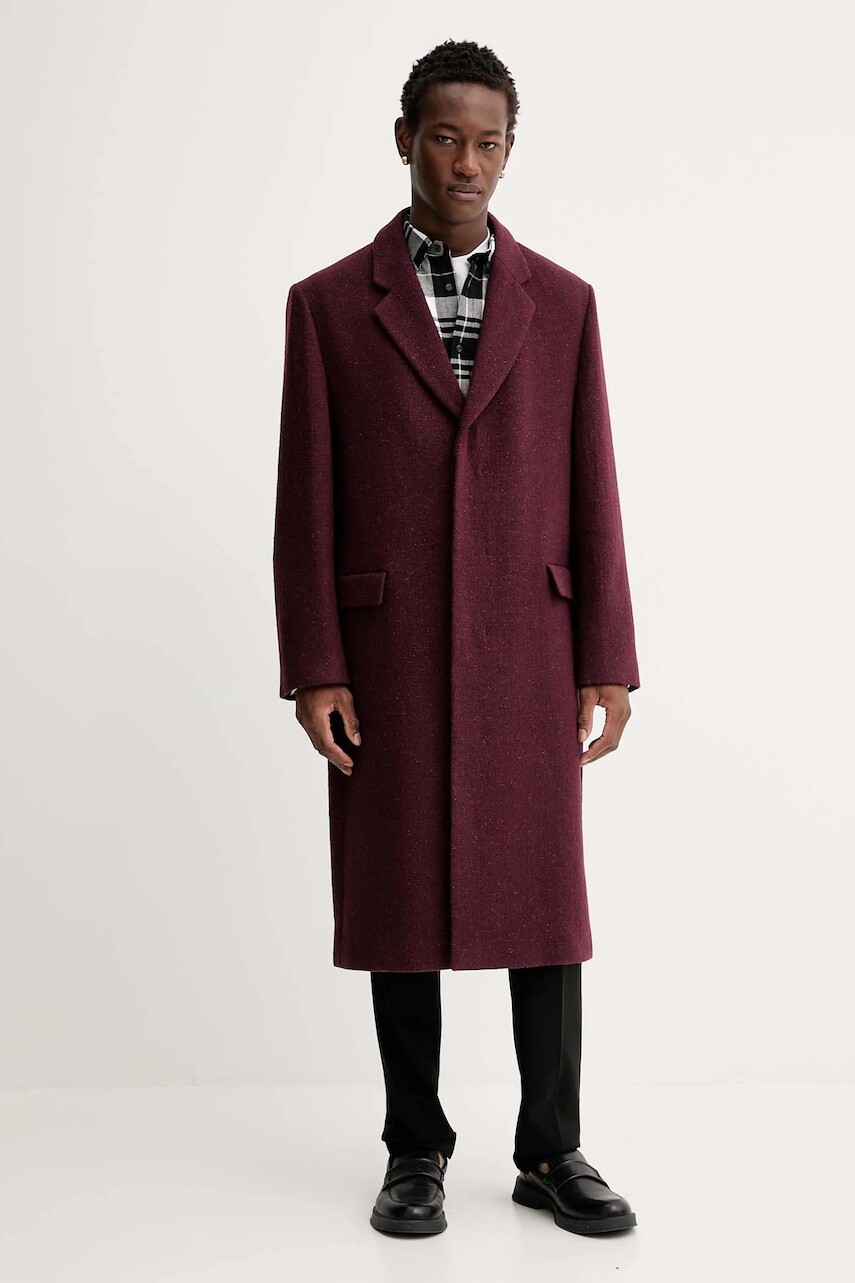 Kabát s prímesou vlny HUGO bordová farba, 50549279