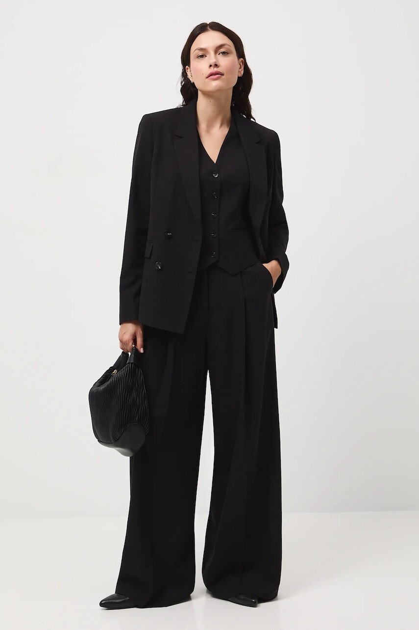 Nohavice s prímesou vlny Medicine čierna farba, široké, vysoký pás