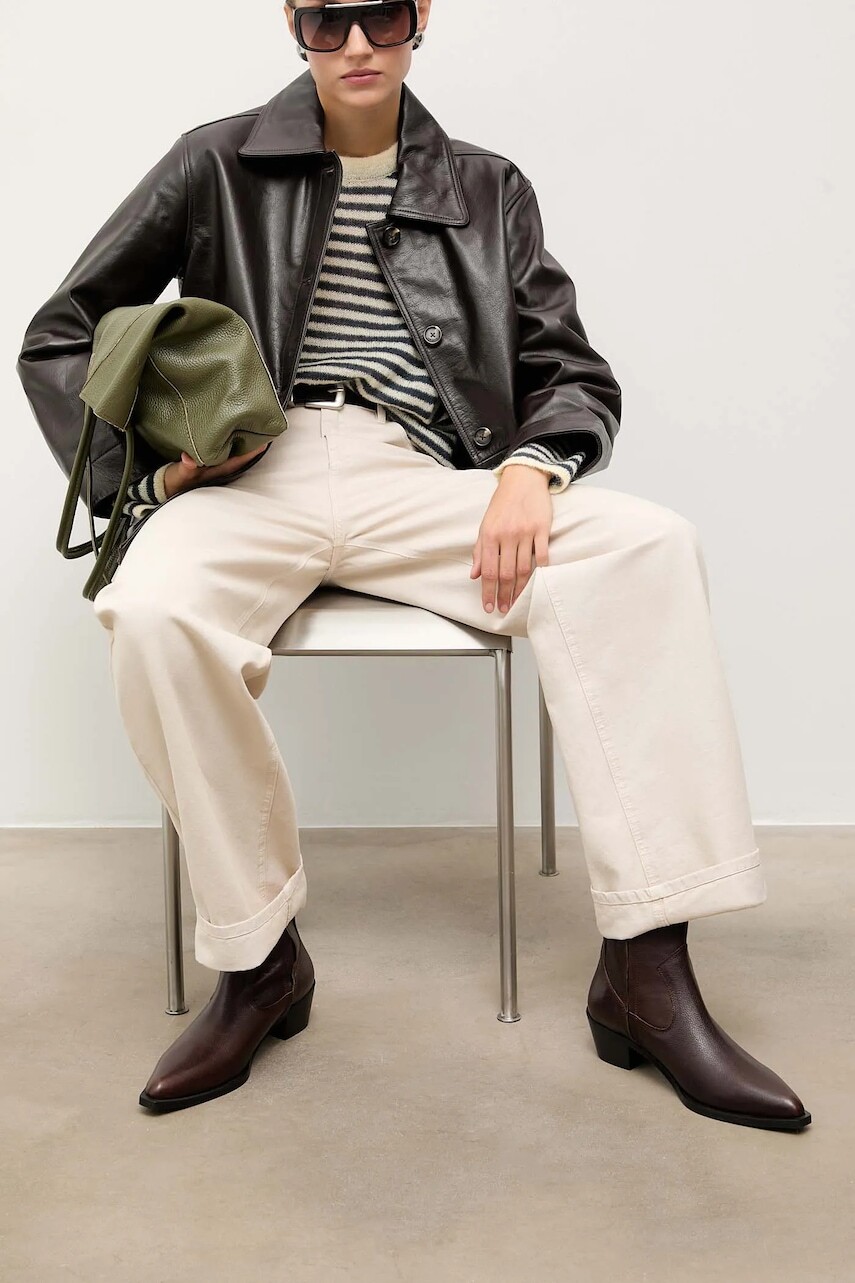 Kožené členkové topánky Answear.LAB hnedá farba, na podpätku