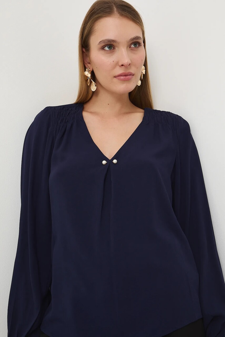 Blúzka Medicine tmavomodrá farba, jednofarebná