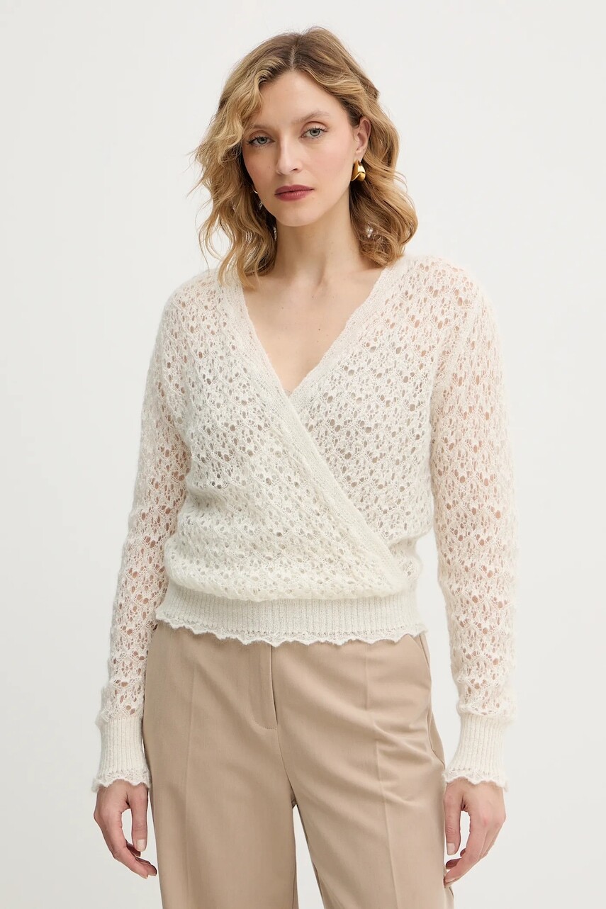 Sveter s prímesou moheru Twinset béžová farba, ľahký, 252TT3200