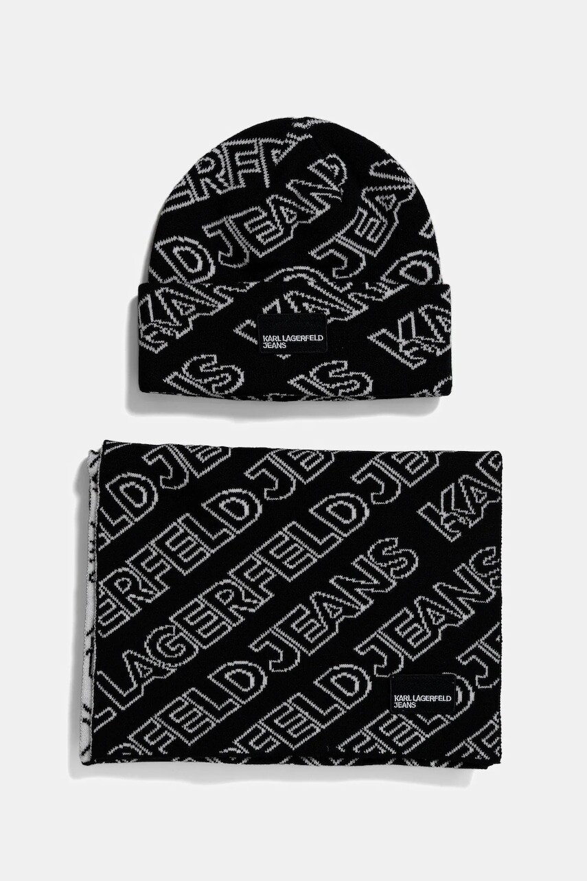 Čiapka a šál Karl Lagerfeld Jeans čierna farba, A4W33074