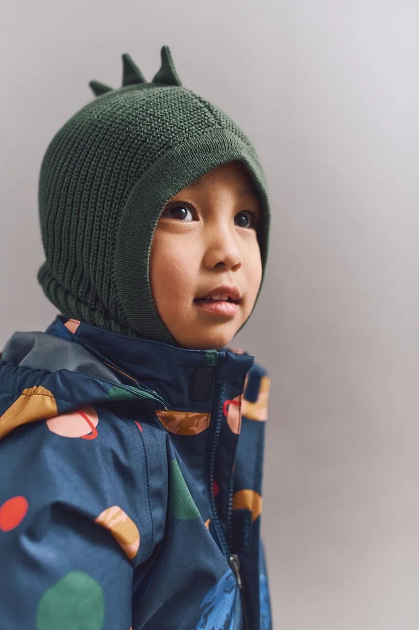 Bavlnená kukla Liewood Hanibal Dino Balaclava zelená farba, LW20382