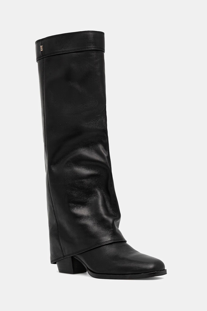 Kožené čižmy Nokwol Weather Black Leather čierna farba, na podpätku, Weather Black Leather