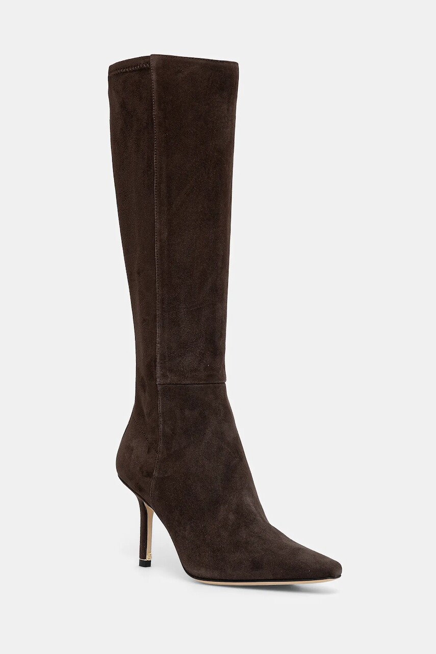 Semišové čižmy BOSS Charlize hnedá farba, na vysokom podpätku, 50553013