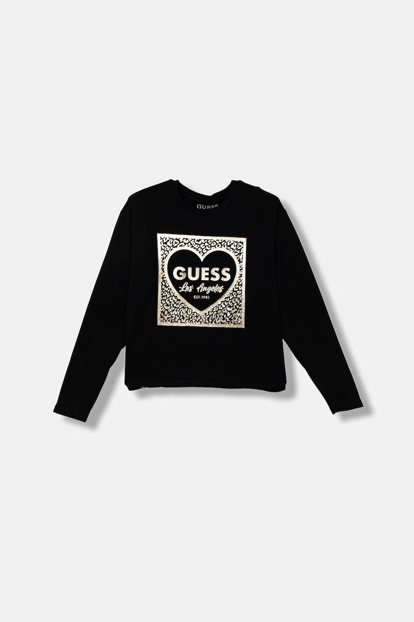Detské tričko s dlhým rukávom Guess čierna farba, J5BI01 J1314