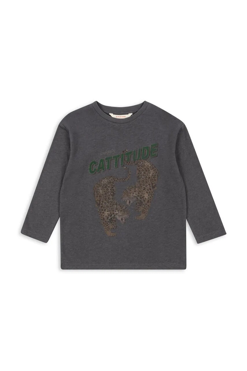 Detské bavlnené tričko s dlhým rukávom Konges Sløjd ERA LS TEE OCS šedá farba, s potlačou, KS103805