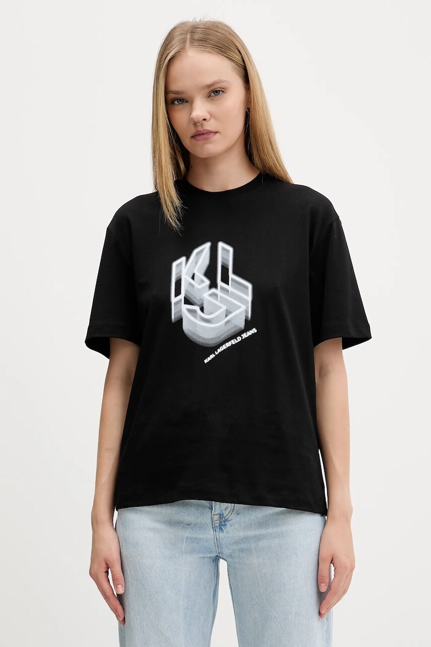 Bavlnené tričko Karl Lagerfeld Jeans dámske, čierna farba, A4W17005