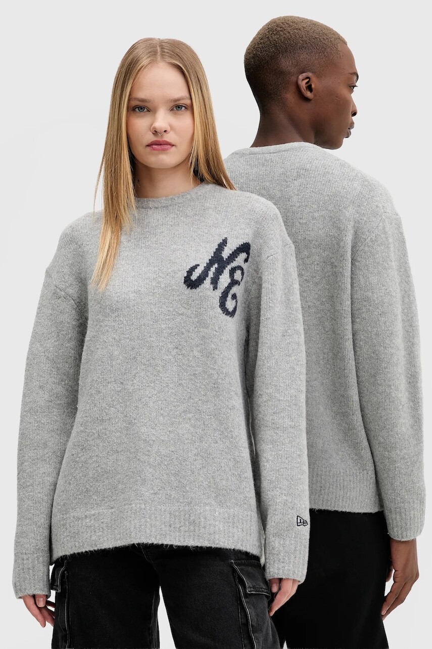 Sveter s prímesou vlny New Era šedá farba, 60684380