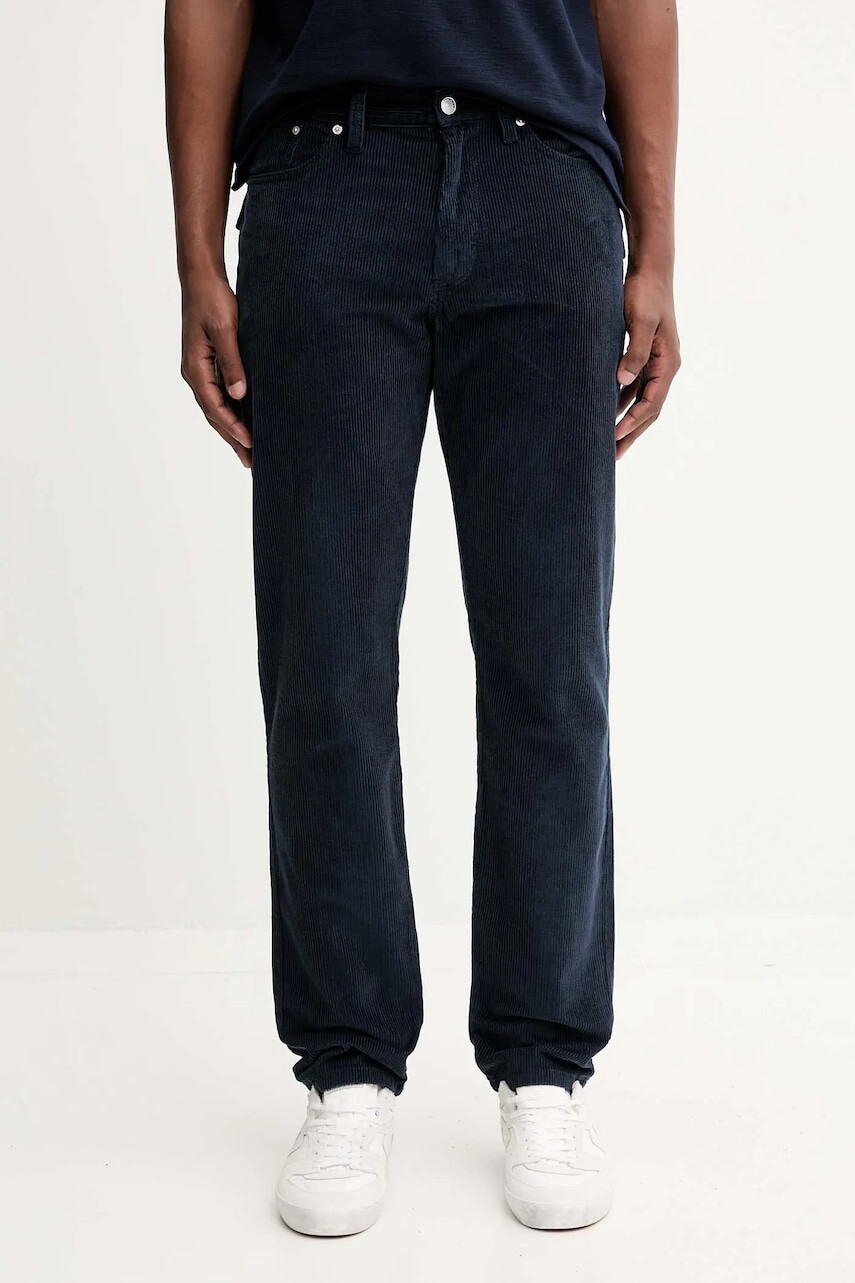 Menčestrové nohavice Tommy Jeans tmavomodrá farba, rovný strih, DM0DM22242