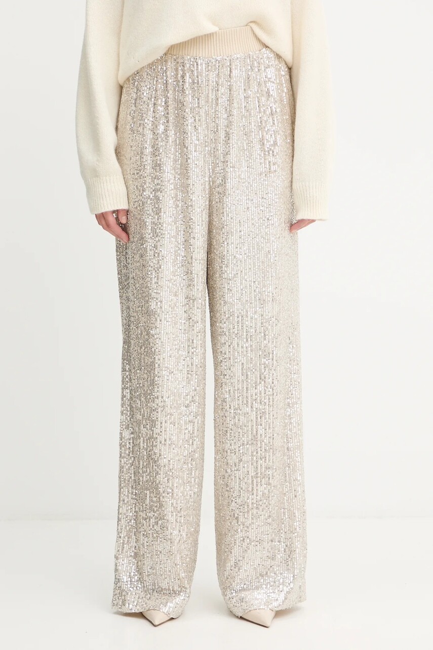 Nohavice BOSS Orange béžová farba, široké, vysoký pás, 50548327