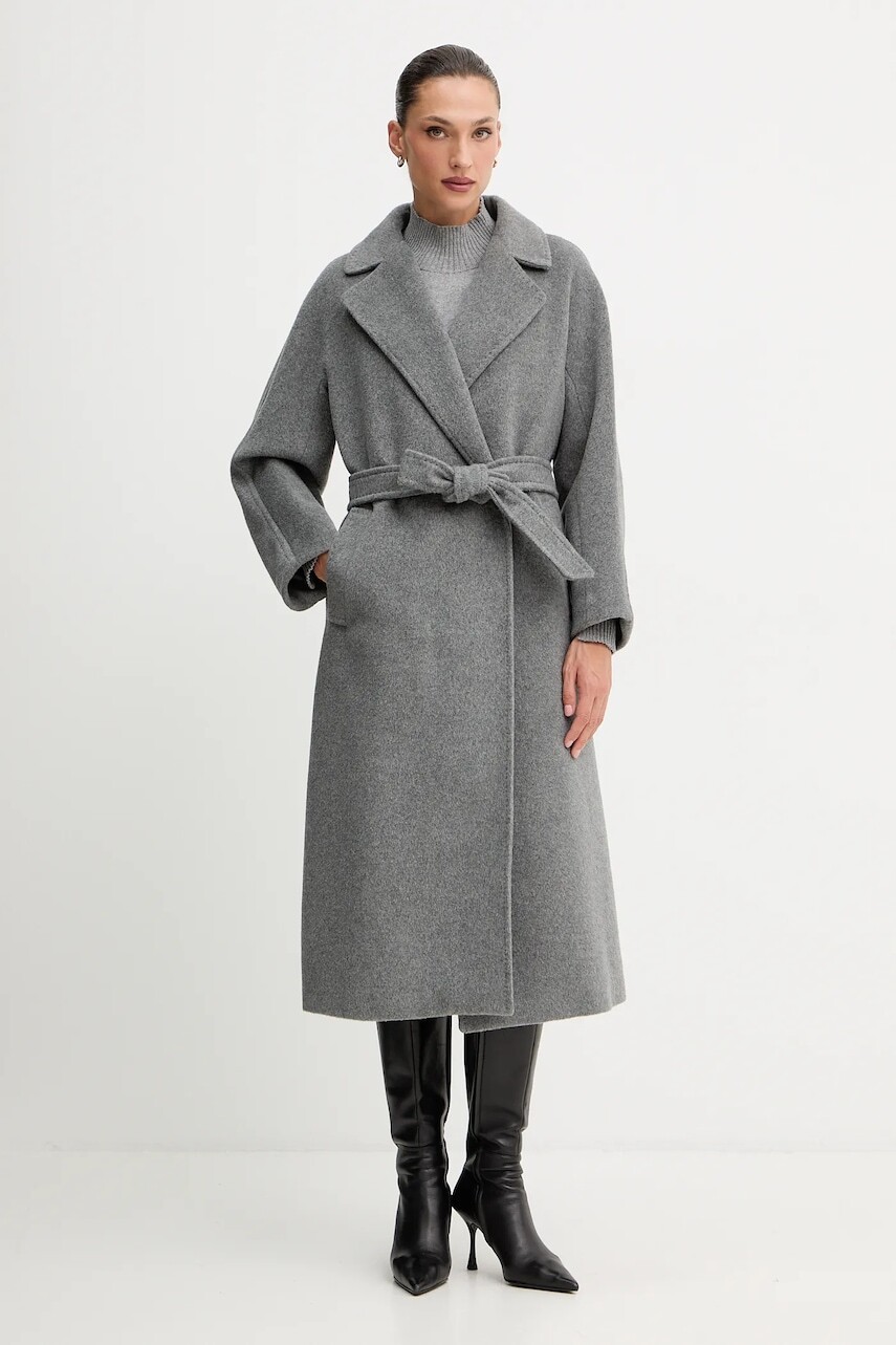 Kabát s prímesou vlny Weekend Max Mara TEMPERA šedá farba, 2525016082600