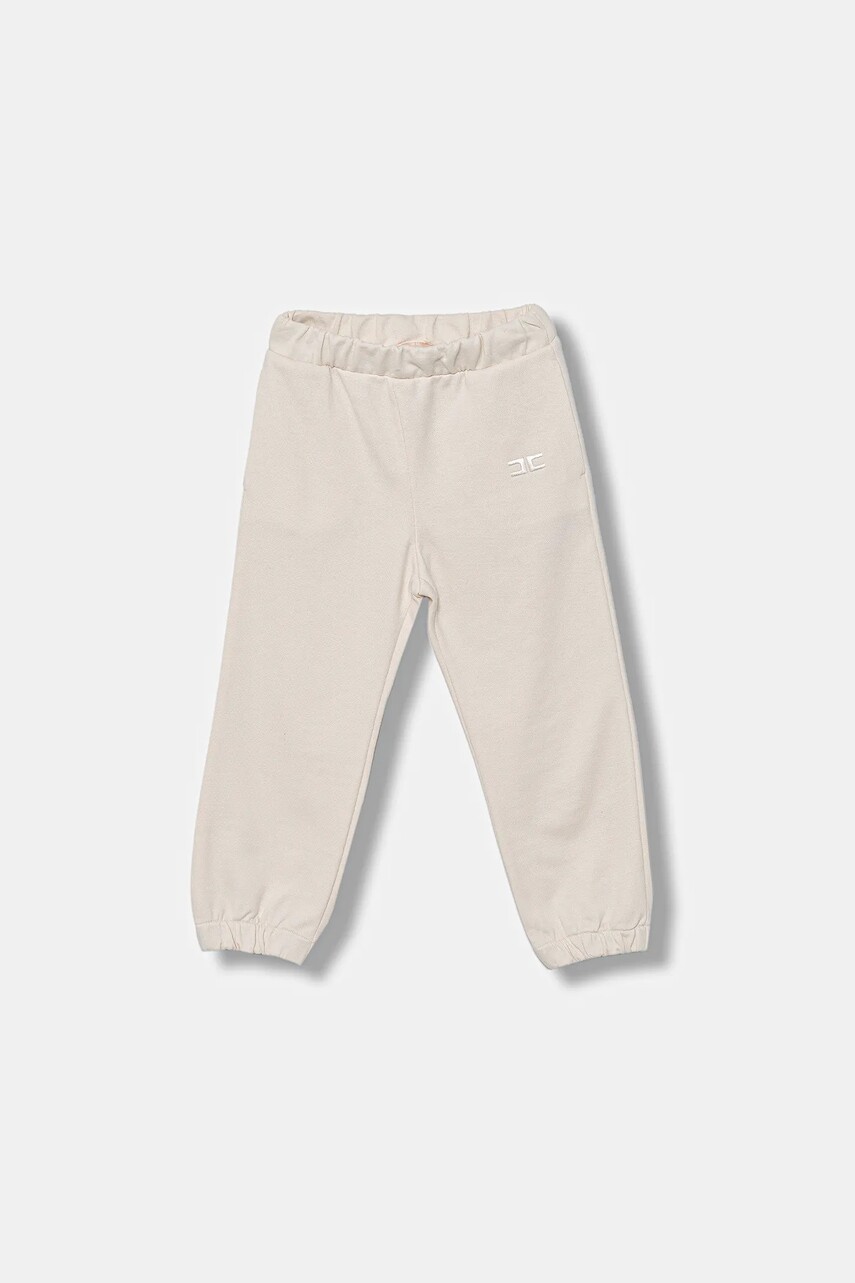 Detské bavlnené tepláky Elisabetta Franchi béžová farba, jednofarebné, EGPA083.0.FF002