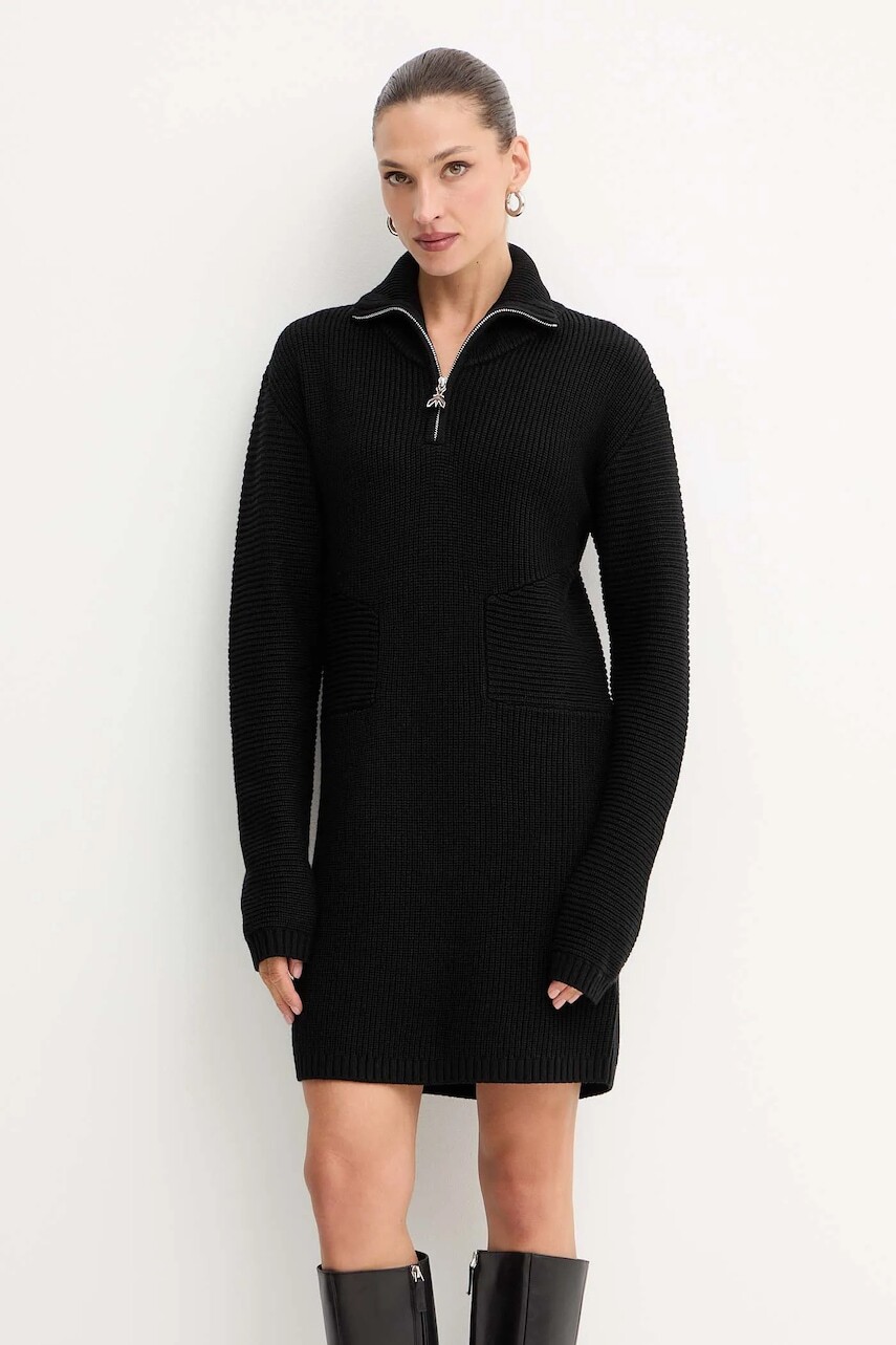 Šaty s prímesou vlny Patrizia Pepe čierna farba, mini, rovný strih, 2A2985 K9O3A