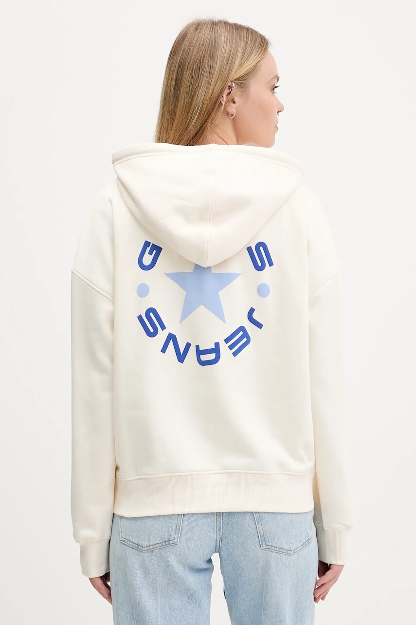 Mikina Guess Jeans béžová farba, s kapucňou, s potlačou, W5BQ24 KC811