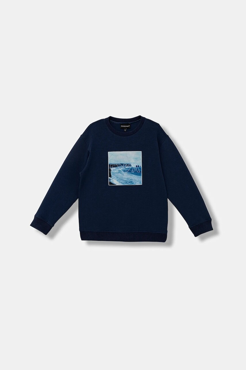 Detská mikina Emporio Armani tmavomodrá farba, s nášivkou, EB000781 AF10126