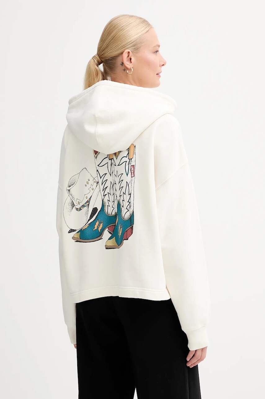 Bavlnená mikina Levi's béžová farba, s kapucňou, s potlačou, A9414