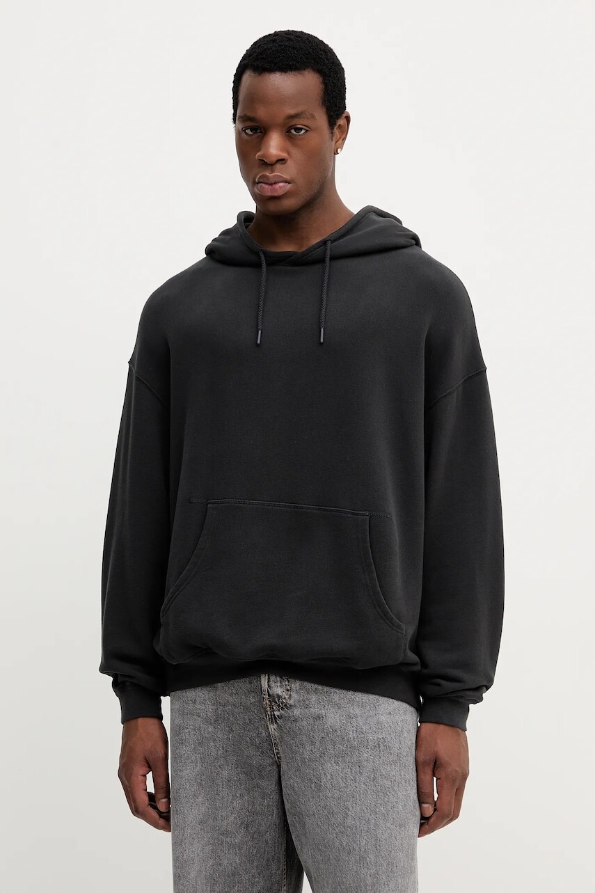 Mikina American Vintage čierna farba, s kapucňou, jednofarebná, MATU03B