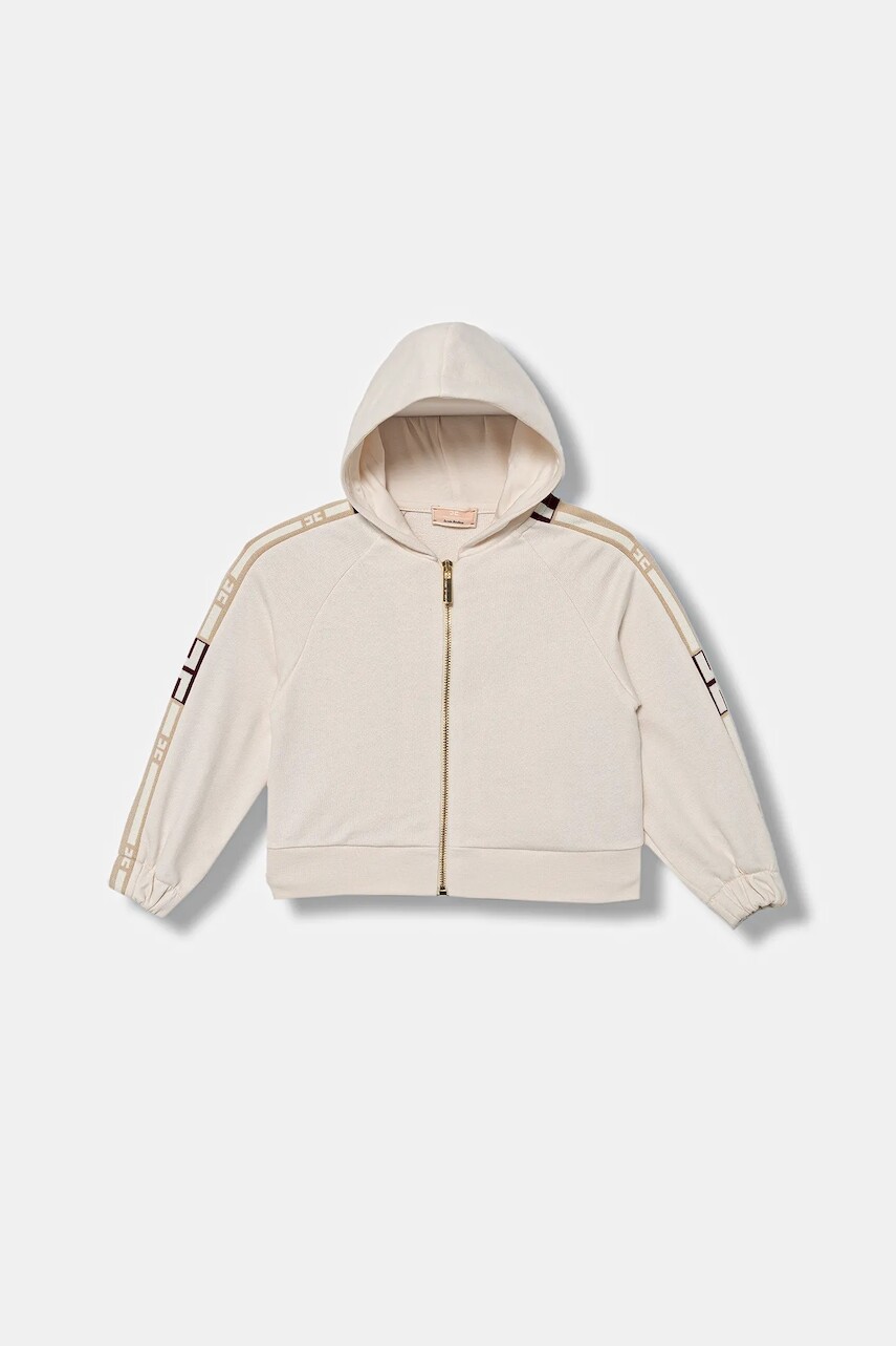 Detská mikina z vlnenej zmesi Elisabetta Franchi béžová farba, s kapucňou, s nášivkou, EGFE057.0.FF002