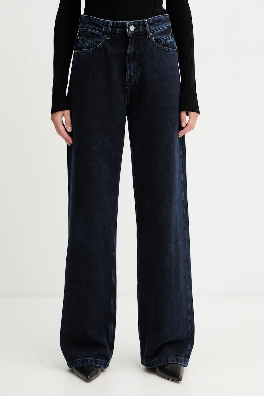 Bavlnené rifle BOSS Orange tmavomodrá farba, 50548454