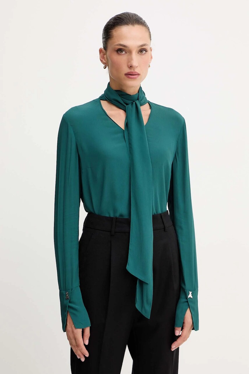 Košeľa Patrizia Pepe zelená farba, regular, s viazaním vo výstrihu, 2C1648 A8I1