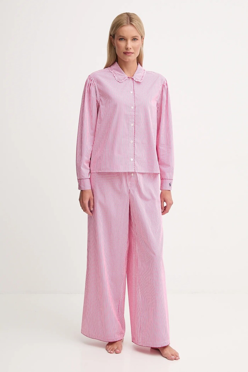 Bavlnené pyžamo Polo Ralph Lauren ružová farba, bavlnené, 4P0374