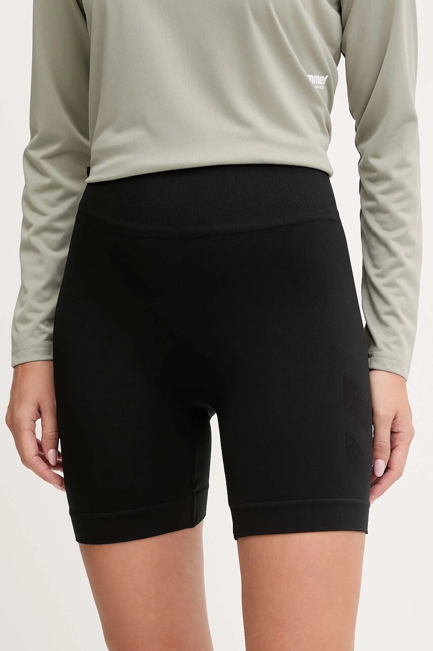 Tréningové šortky Hummel čierna farba, jednofarebné, vysoký pás, 230078