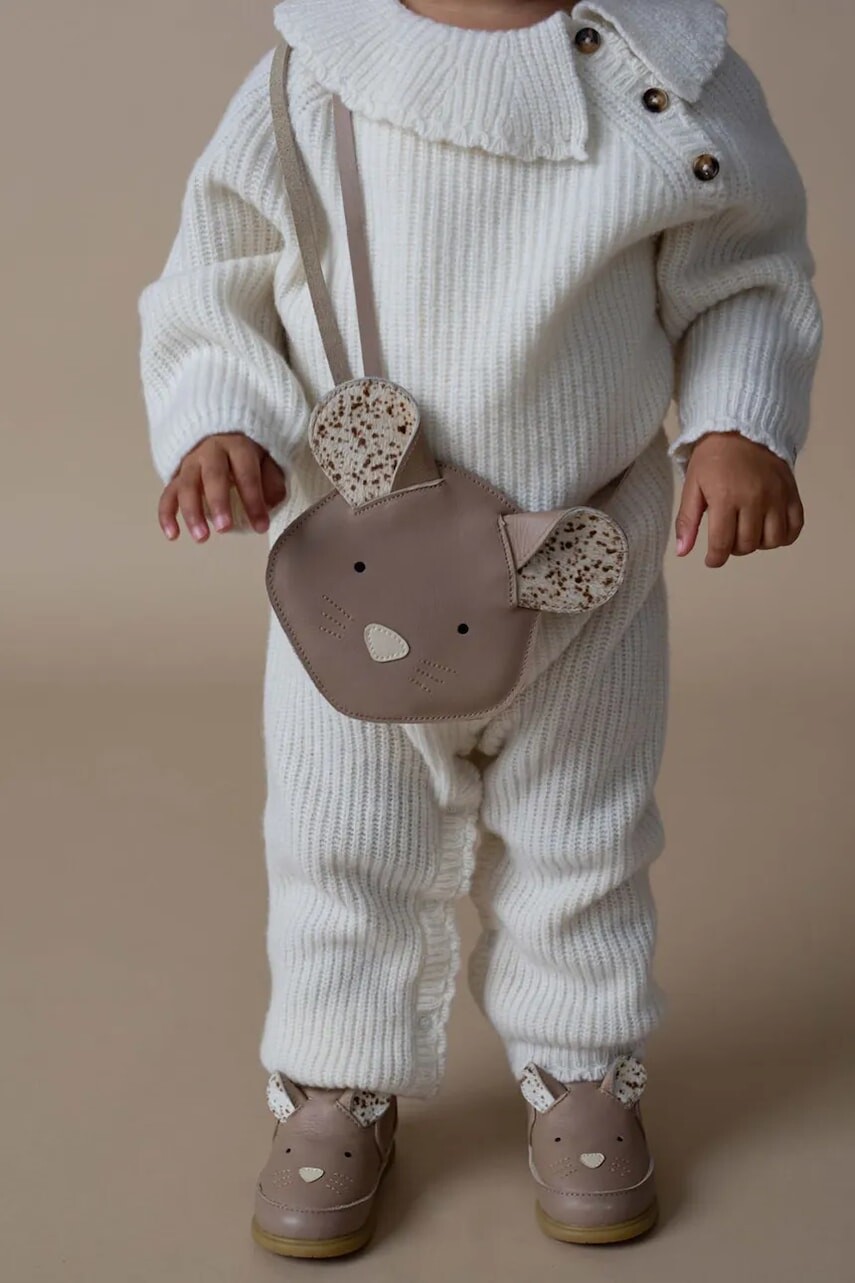 Detská kožená kabelka Donsje Britta Exclusive Purse Mouse béžová farba, 5002037