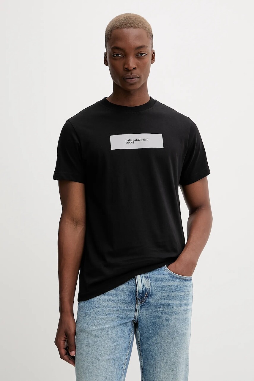 Bavlnené tričko Karl Lagerfeld Jeans pánske, čierna farba, s potlačou, A4M17019