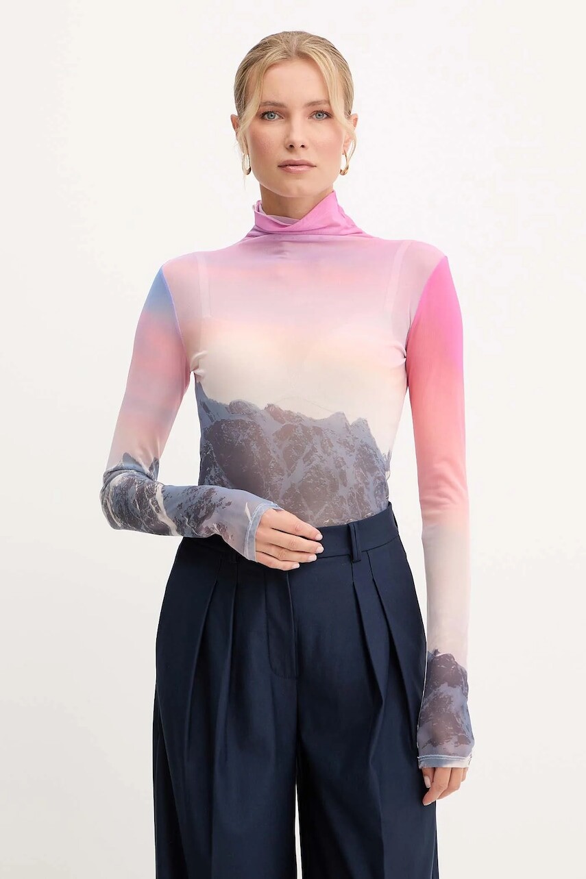 Tričko s dlhým rukávom Patrizia Pepe ružová farba, s polorolákom, 2M4498 J667