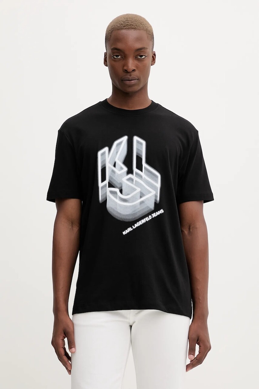 Bavlnené tričko Karl Lagerfeld Jeans pánske, čierna farba, s potlačou, A4M17023